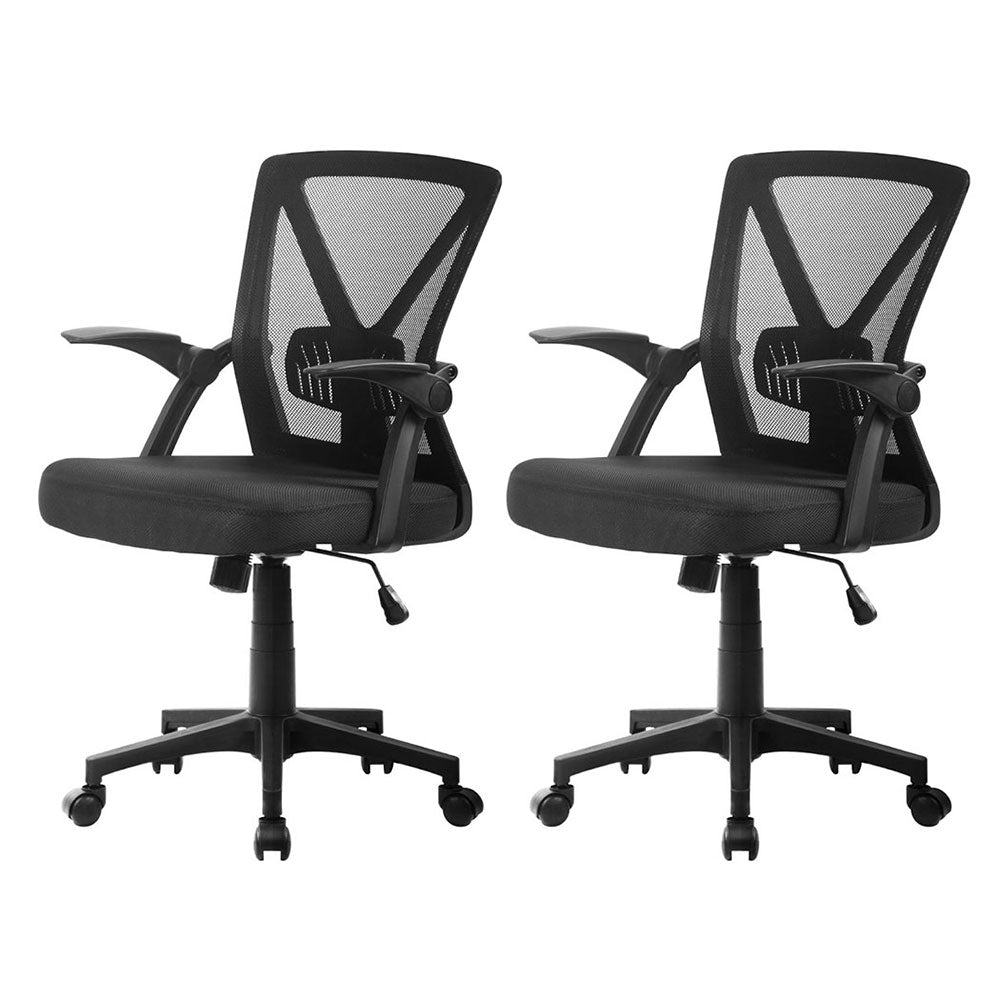 Artiss 2x Mesh Office Chair Mid Back Black Chez Guru