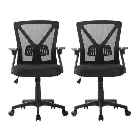 Artiss 2x Mesh Office Chair Mid Back Black Chez Guru