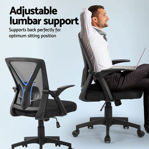 Artiss 2x Mesh Office Chair Mid Back Black Chez Guru