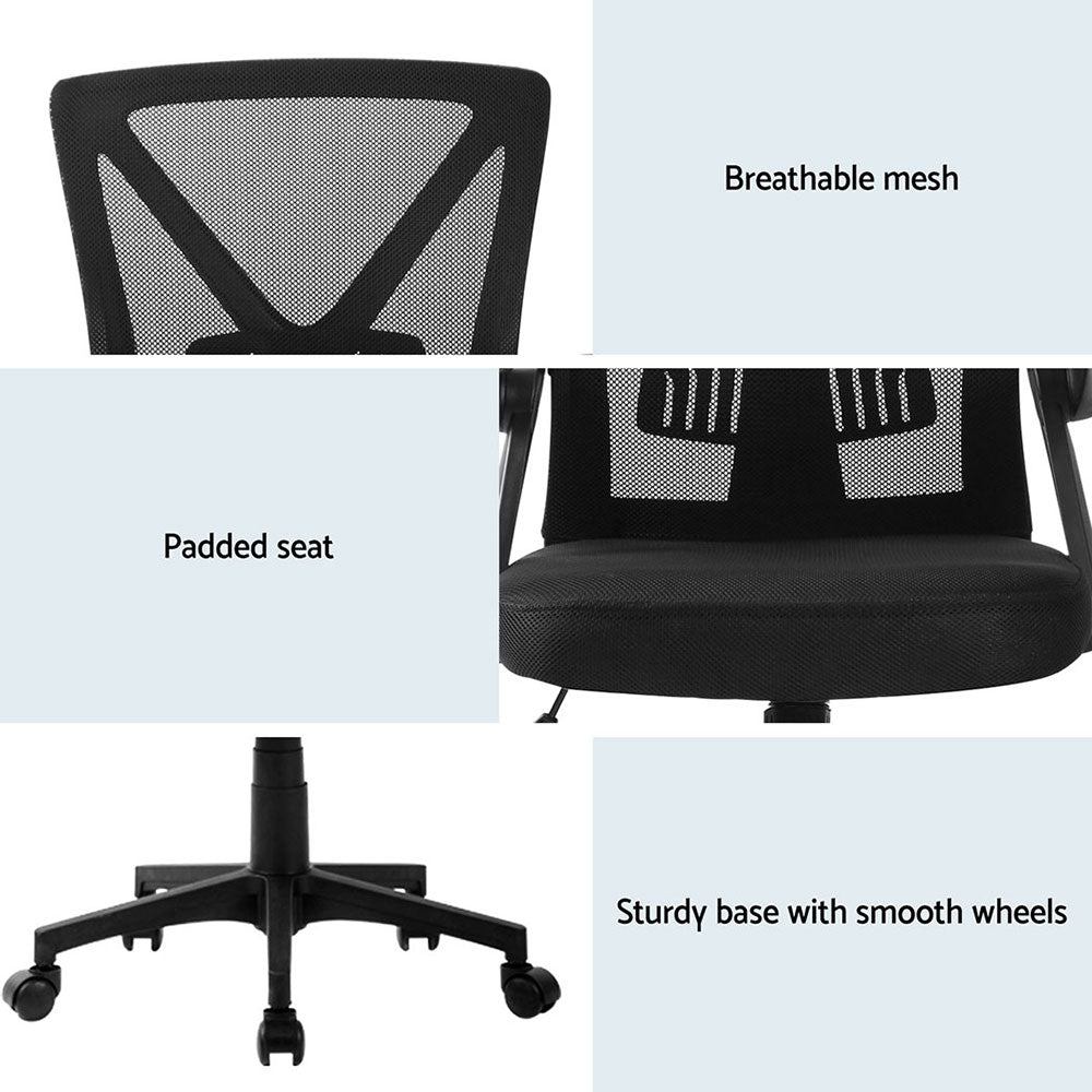 Artiss 2x Mesh Office Chair Mid Back Black Chez Guru