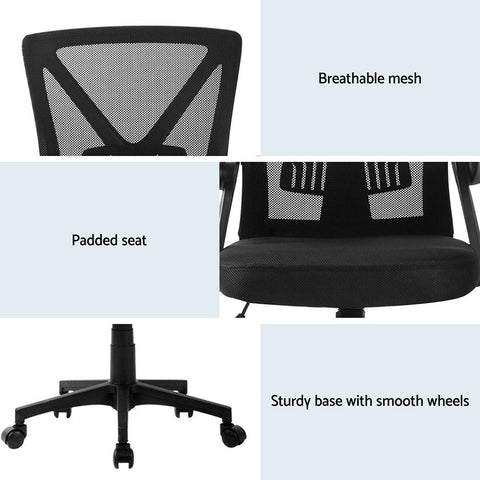 Artiss 2x Mesh Office Chair Mid Back Black Chez Guru