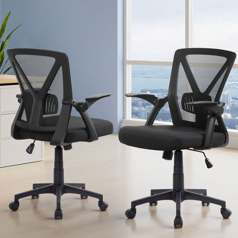 Artiss 2x Mesh Office Chair Mid Back Black Chez Guru