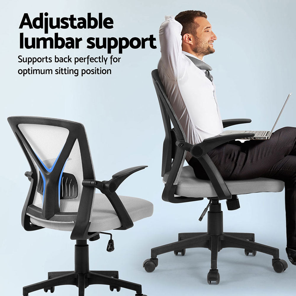 Artiss 2x Mesh Office Chair Mid Back Grey Chez Guru