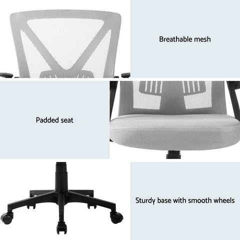 Artiss 2x Mesh Office Chair Mid Back Grey Chez Guru