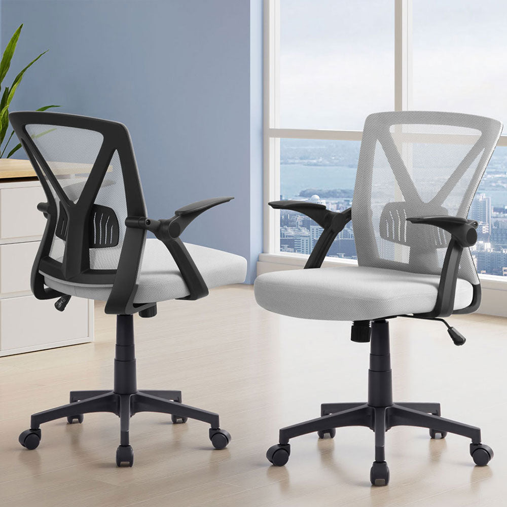Artiss 2x Mesh Office Chair Mid Back Grey Chez Guru