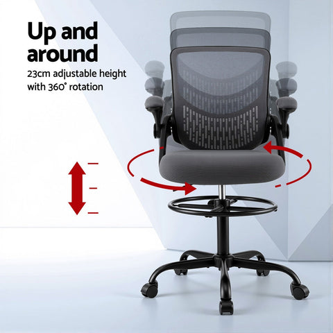 Artiss Office Chair Drafting Chairs Stool Computer Desk Studios Mesh Grey Chez Guru