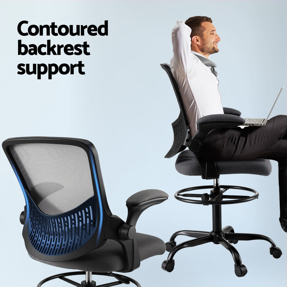 Artiss Office Chair Drafting Chairs Stool Computer Desk Studios Mesh Grey Chez Guru