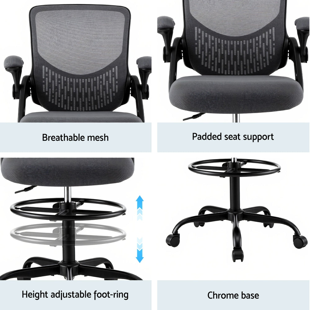 Artiss Office Chair Drafting Chairs Stool Computer Desk Studios Mesh Grey Chez Guru