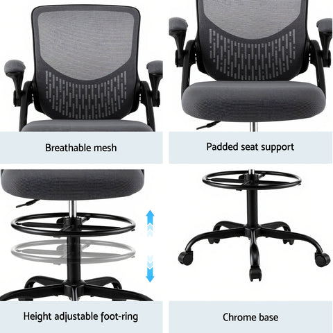 Artiss Office Chair Drafting Chairs Stool Computer Desk Studios Mesh Grey Chez Guru