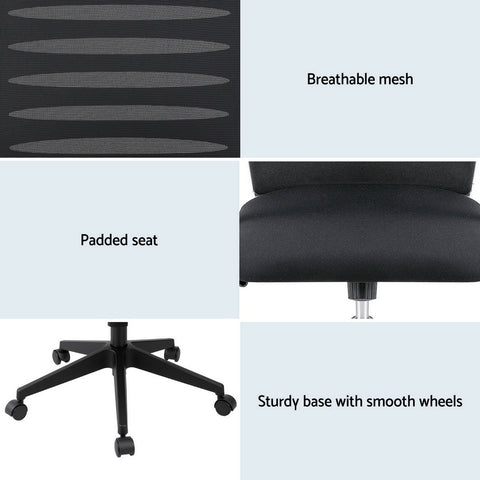 Artiss Ergonomic Office Chair Mesh Computer Desk Chairs with Lumbar Support, Height Adjustment Swivel Chair Mid Back for Home Office Study, Black