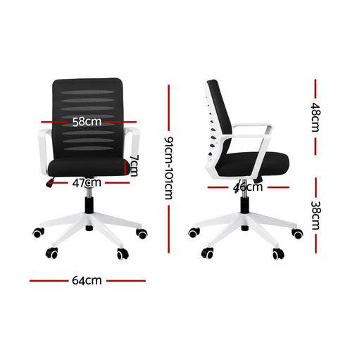 Artiss Ergonomic Office Chair Mesh Computer Desk Chairs with Lumbar Support, Height Adjustment Swivel Chair Mid Back for Home Office Study, Black and White