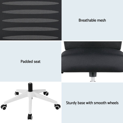 Artiss Ergonomic Office Chair Mesh Computer Desk Chairs with Lumbar Support, Height Adjustment Swivel Chair Mid Back for Home Office Study, Black and White