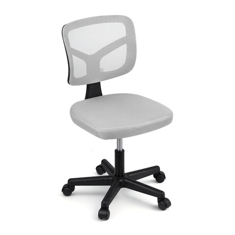 Artiss Armless Office Chair with Wheels, Ergonomic 360° Swivel Home Office Desk Chair, Height Adjustable Computer Task Chair with Fabric Back and Seat for Small Space, Grey