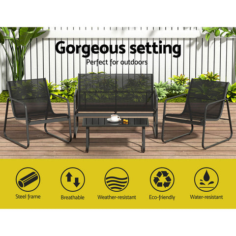 Gardeon Outdoor Sofa Set Lounge Setting Textilene Table and Chairs Garden Patio Furniture Chez Guru