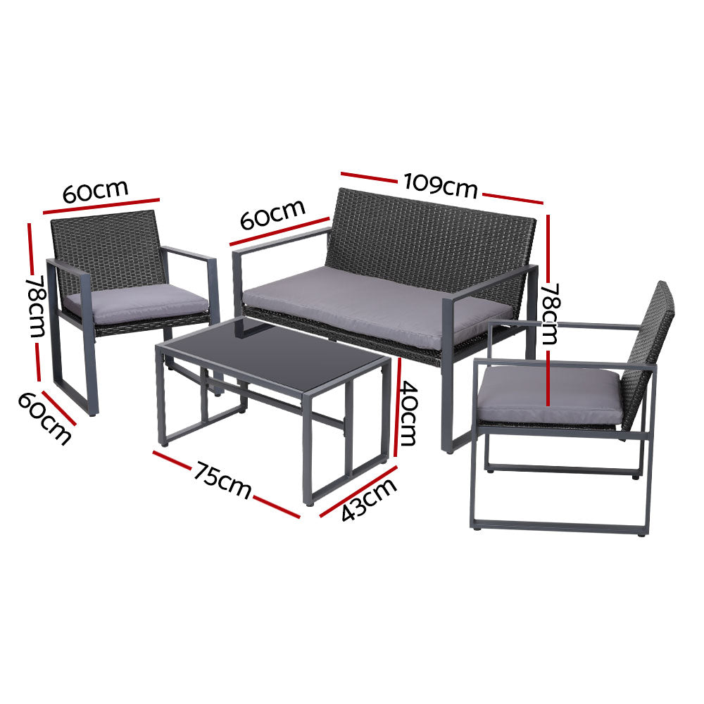 Gardeon 4 PCS Outdoor Sofa Set Rattan Furniture with Storage Cover Chairs Black Chez Guru