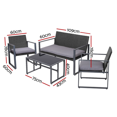 Gardeon 4 PCS Outdoor Sofa Set Rattan Furniture with Storage Cover Chairs Black Chez Guru