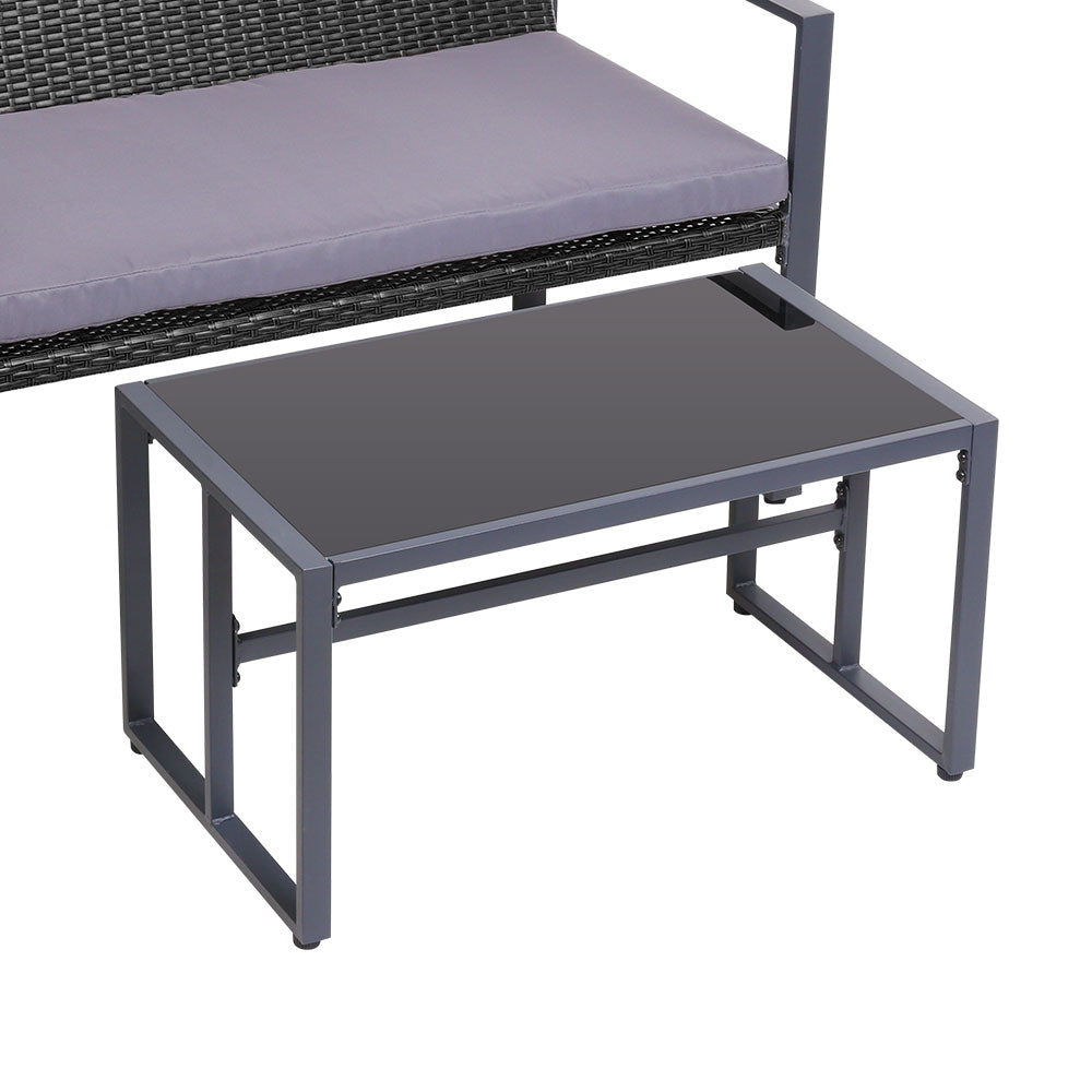Gardeon 4 PCS Outdoor Sofa Set Rattan Furniture with Storage Cover Chairs Black Chez Guru