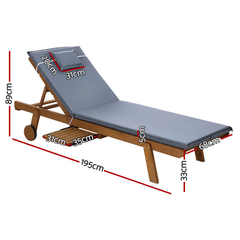 Gardeon Sun Lounge Wooden Lounger Outdoor Furniture Day Bed Wheels Patio Grey Chez Guru