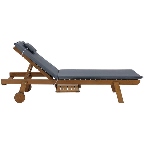 Gardeon Sun Lounge Wooden Lounger Outdoor Furniture Day Bed Wheels Patio Grey Chez Guru
