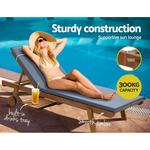 Gardeon Sun Lounge Wooden Lounger Outdoor Furniture Day Bed Wheels Patio Grey Chez Guru