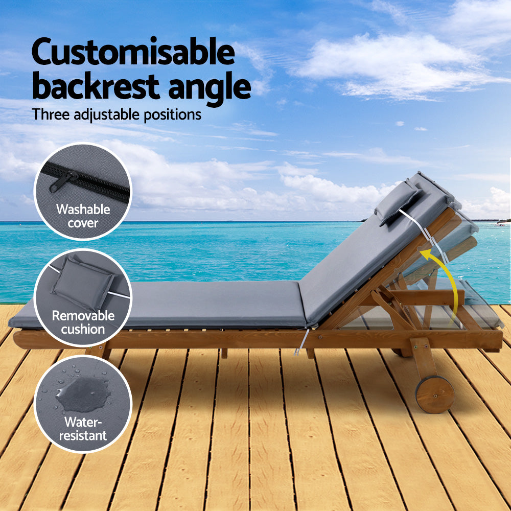 Gardeon Sun Lounge Wooden Lounger Outdoor Furniture Day Bed Wheels Patio Grey Chez Guru