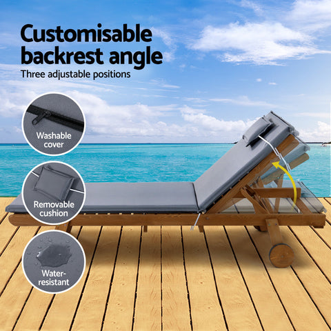 Gardeon Sun Lounge Wooden Lounger Outdoor Furniture Day Bed Wheels Patio Grey Chez Guru