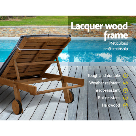 Gardeon Sun Lounge Wooden Lounger Outdoor Furniture Day Bed Wheels Patio Grey Chez Guru