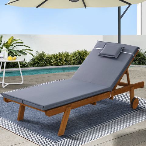 Gardeon Sun Lounge Wooden Lounger Outdoor Furniture Day Bed Wheels Patio Grey Chez Guru