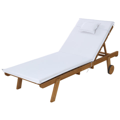 Gardeon Sun Lounge Wooden Lounger Outdoor Furniture Day Bed Wheels Patio White Chez Guru
