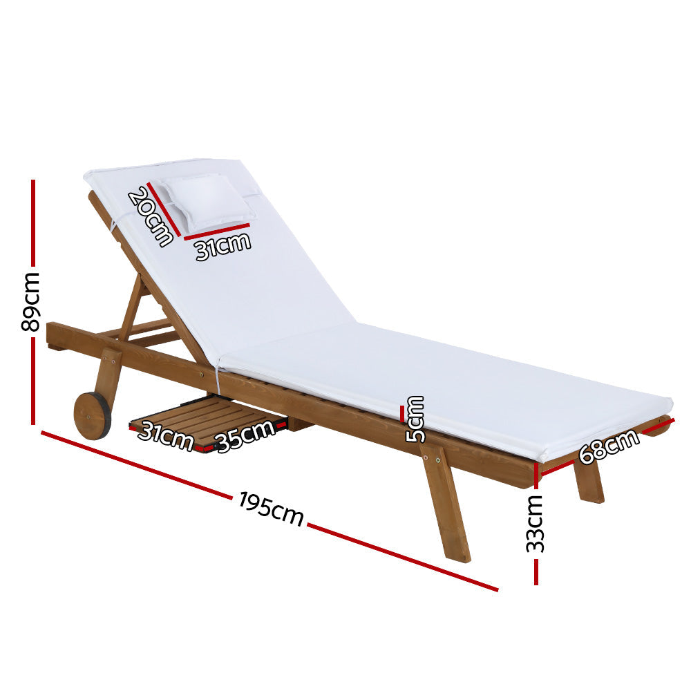 Gardeon Sun Lounge Wooden Lounger Outdoor Furniture Day Bed Wheels Patio White Chez Guru