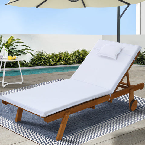 Gardeon Sun Lounge Wooden Lounger Outdoor Furniture Day Bed Wheels Patio White Chez Guru