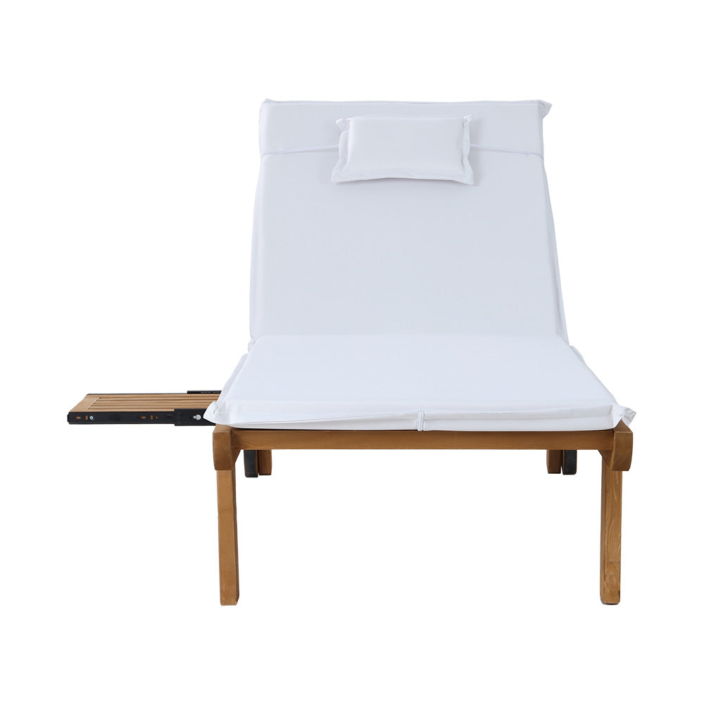 Gardeon 2x Sun Lounge Wooden Lounger Outdoor Furniture Day Bed Wheel Patio White Chez Guru