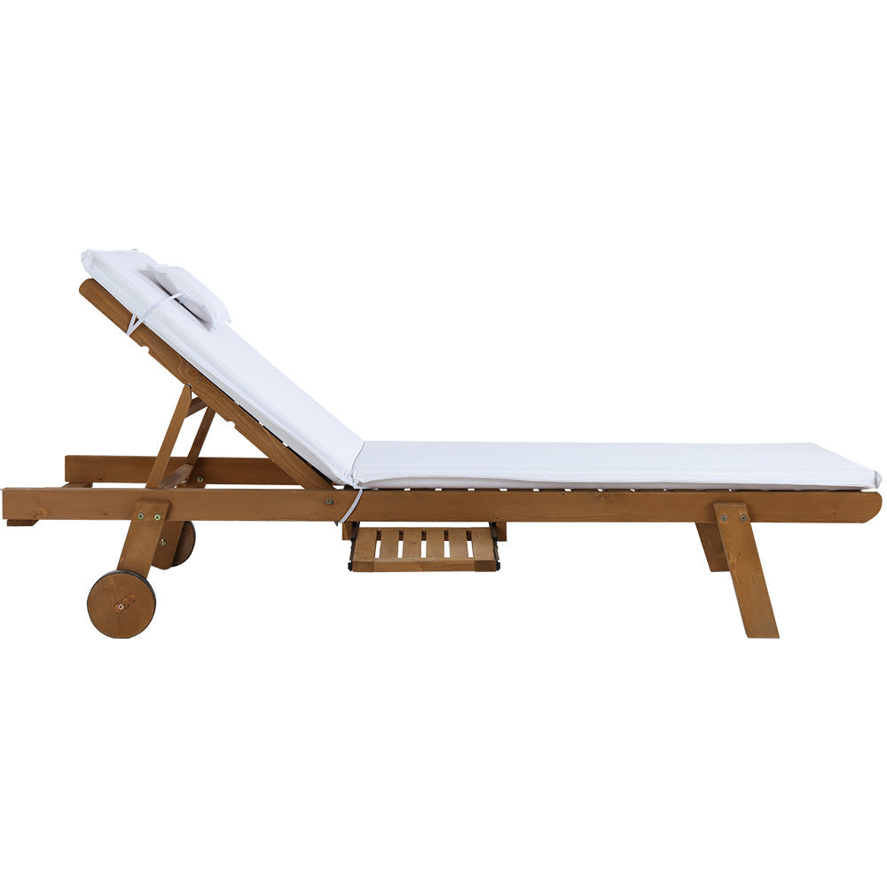 Gardeon 2x Sun Lounge Wooden Lounger Outdoor Furniture Day Bed Wheel Patio White Chez Guru