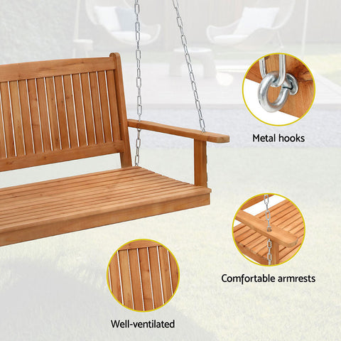 Gardeon Porch Swing Chair With Chain Outdoor Furniture Wooden Bench 2 Seater Chez Guru
