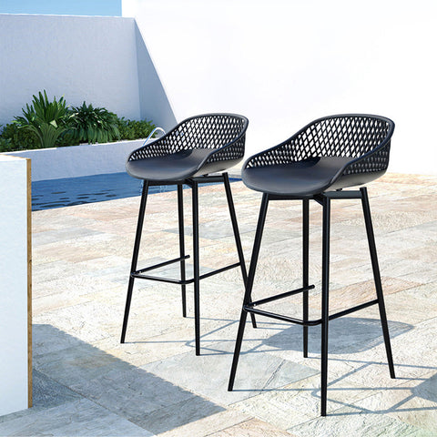 Gardeon 2x Outdoor Bar Stools Plastic Black Chez Guru