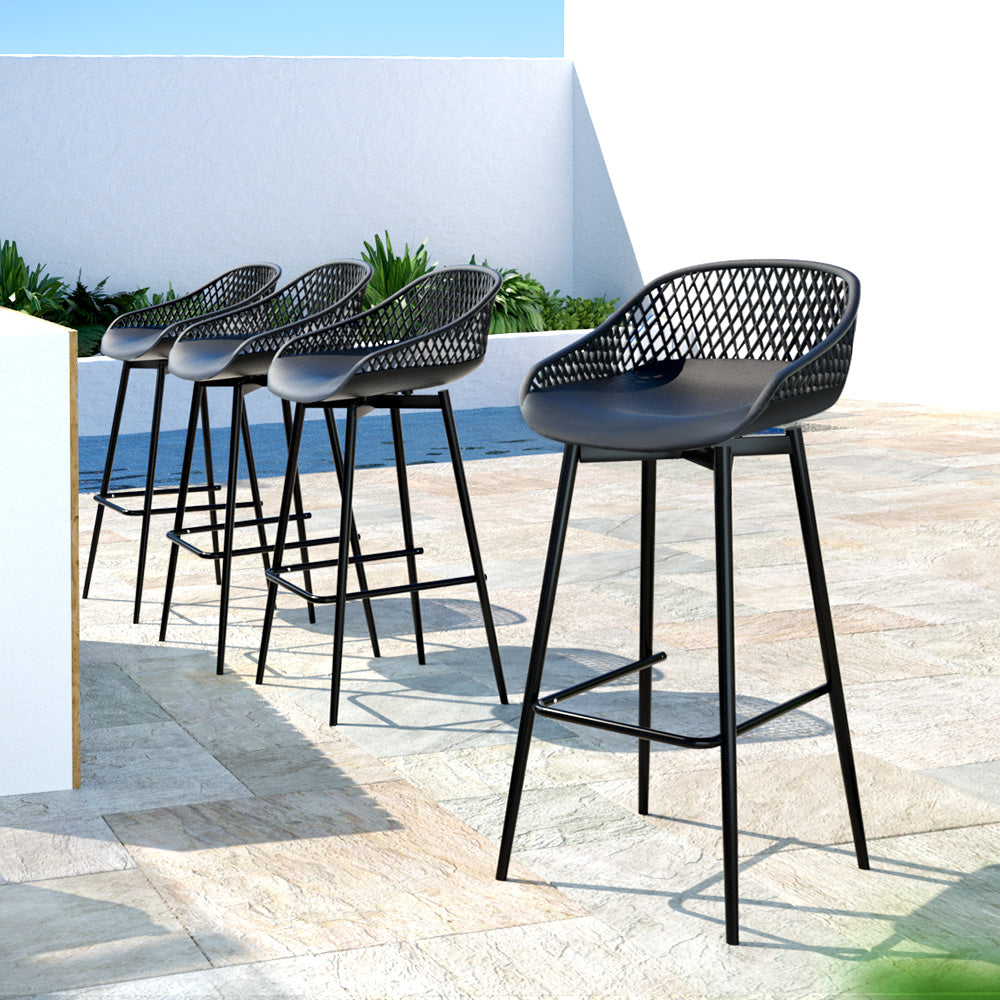Gardeon 4x Outdoor Bar Stools Plastic Black Chez Guru