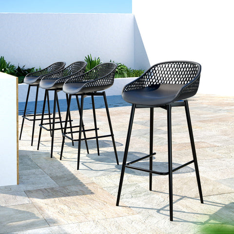 Gardeon 4x Outdoor Bar Stools Plastic Black Chez Guru