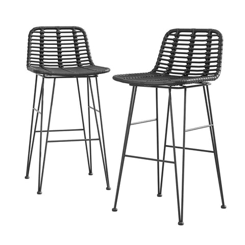 Gardeon 2x Outdoor Bar Stools Rattan Black Chez Guru