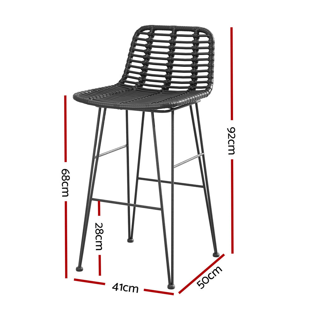 Gardeon 2x Outdoor Bar Stools Rattan Black Chez Guru