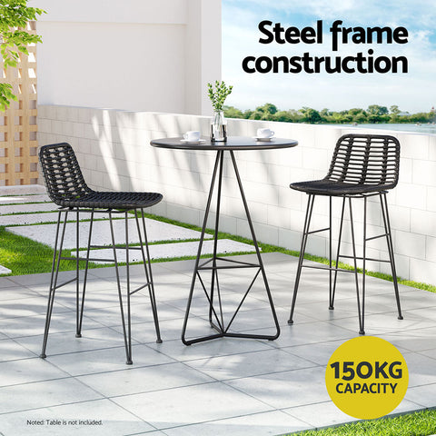 Gardeon 2x Outdoor Bar Stools Rattan Black Chez Guru