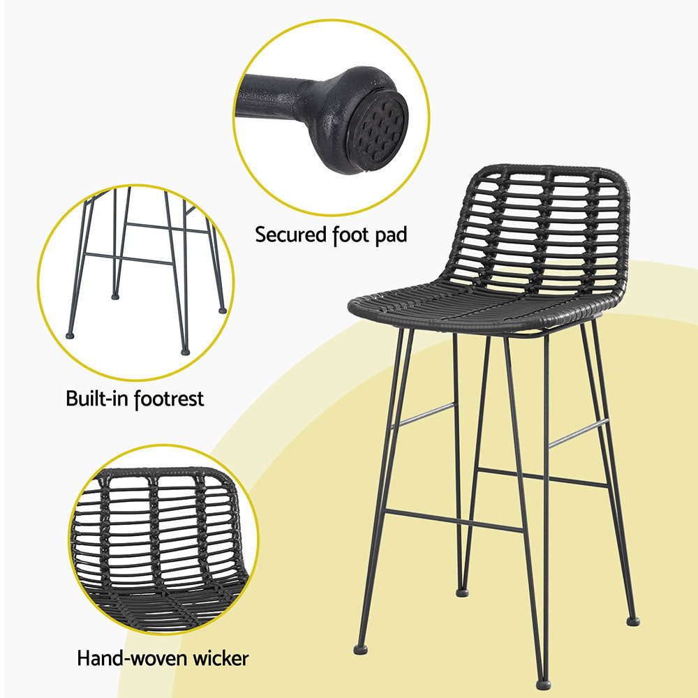Gardeon 2x Outdoor Bar Stools Rattan Black Chez Guru
