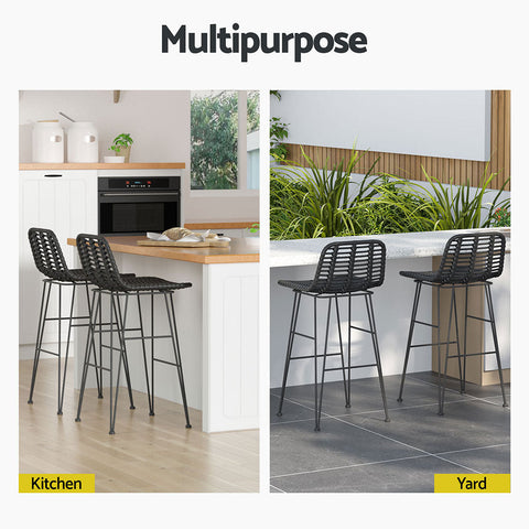 Gardeon 2x Outdoor Bar Stools Rattan Black Chez Guru