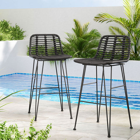 Gardeon 2x Outdoor Bar Stools Rattan Black Chez Guru