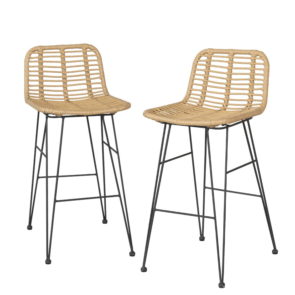 Gardeon 2x Outdoor Bar Stools Rattan Nature Chez Guru
