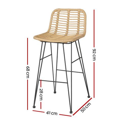 Gardeon 2x Outdoor Bar Stools Rattan Nature Chez Guru