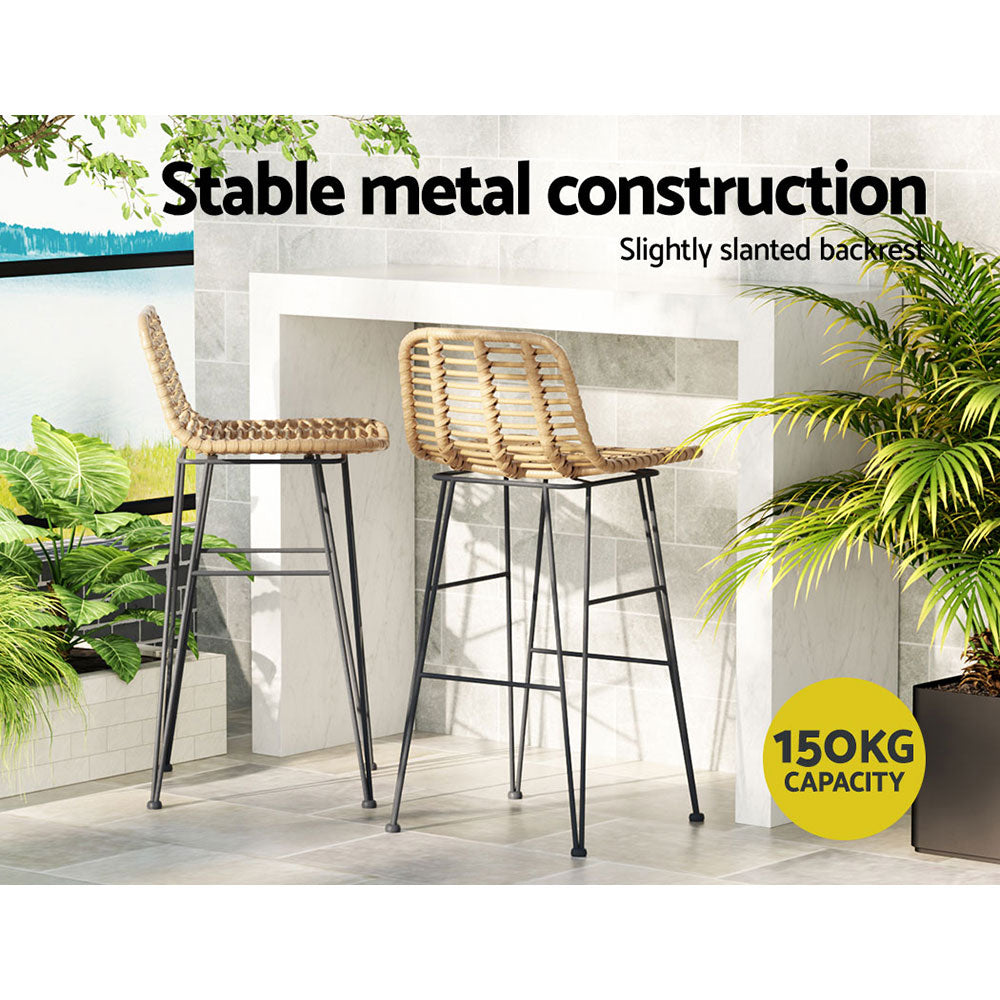 Gardeon 2x Outdoor Bar Stools Rattan Nature Chez Guru