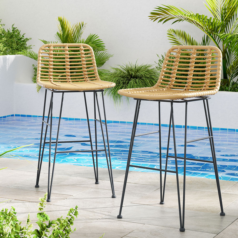 Gardeon 2x Outdoor Bar Stools Rattan Nature Chez Guru