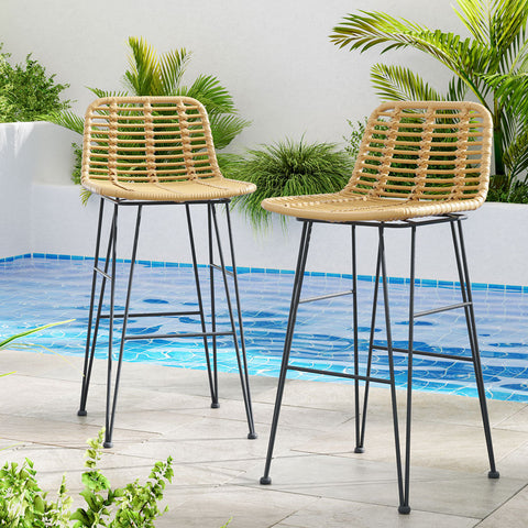 Gardeon 2x Outdoor Bar Stools Rattan Nature Chez Guru