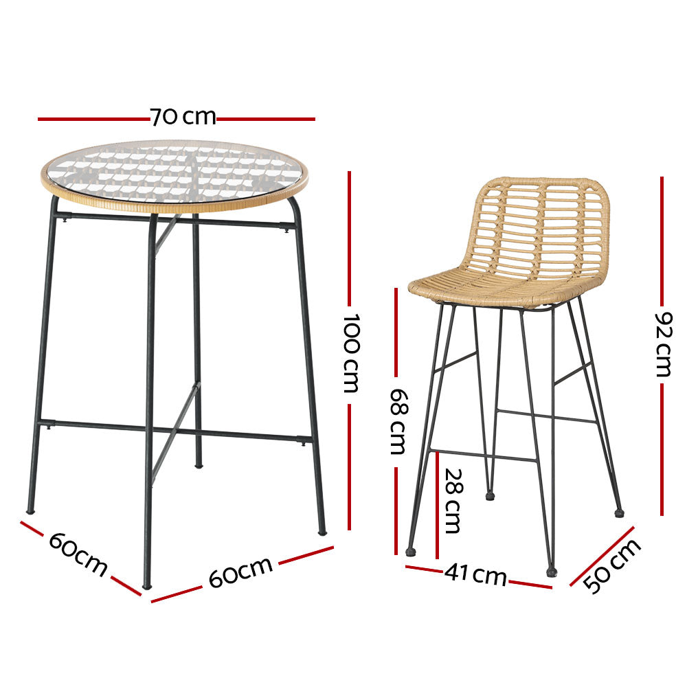 Gardeon 3-Piece Outdoor Bar Set Wicker Table Chairs Patio Bistro Chez Guru
