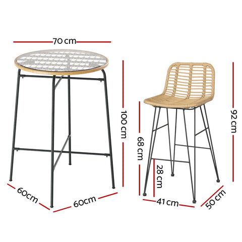 Gardeon 3-Piece Outdoor Bar Set Wicker Table Chairs Patio Bistro Chez Guru